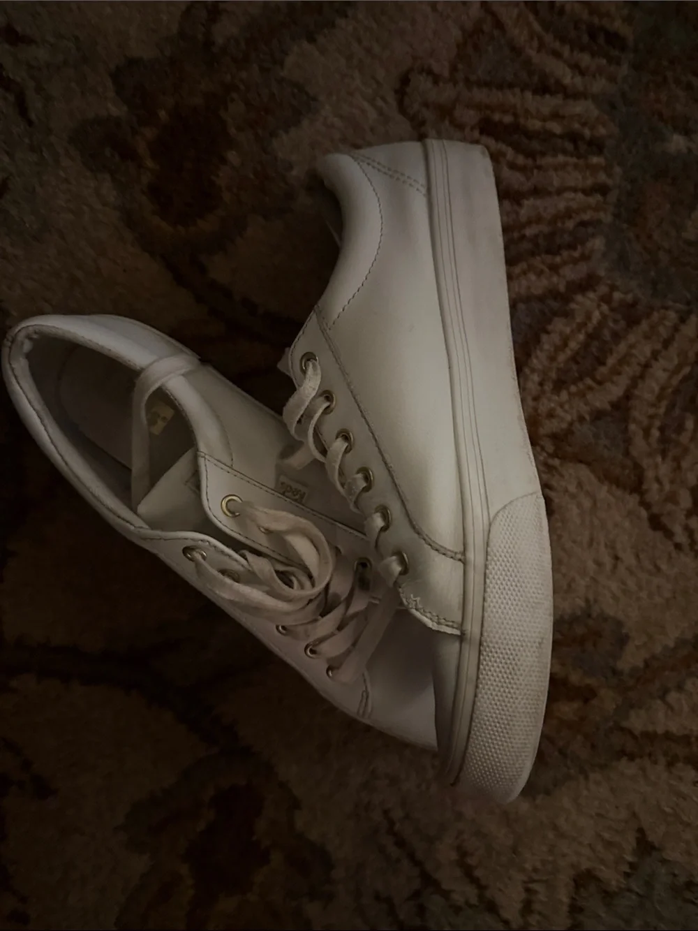 Keds Women's Cream-White Leather Sneakers with Gold Eyelets